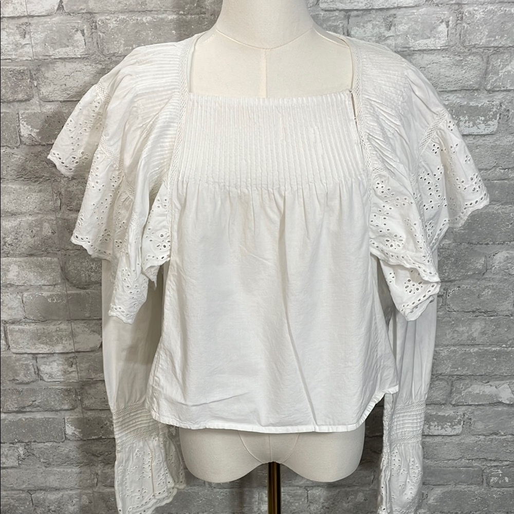 Love Sam White Ruffled Blouse with Flutter Sleeves